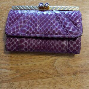AUTHENTIC VINTAGE Judith Leiber Snake Skin Wallet with Rhinestones Clasp